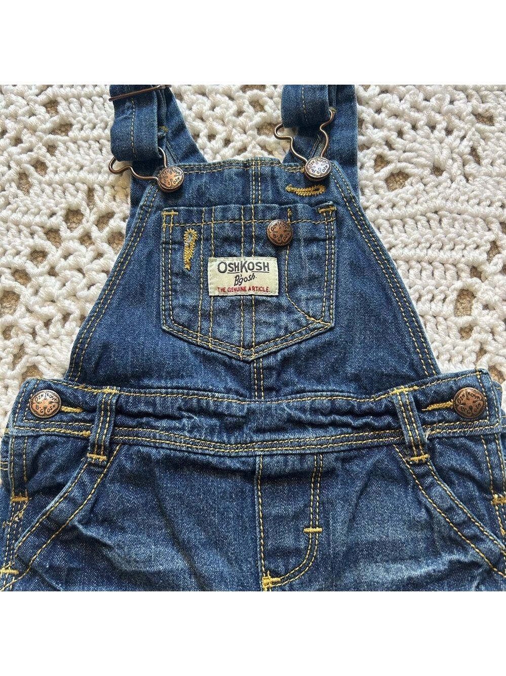 OshKosh Bgosh Vestbak Denim Jeans Bib Overalls Boys Size 9 Months USA Blue Girls - Picture 2 of 10